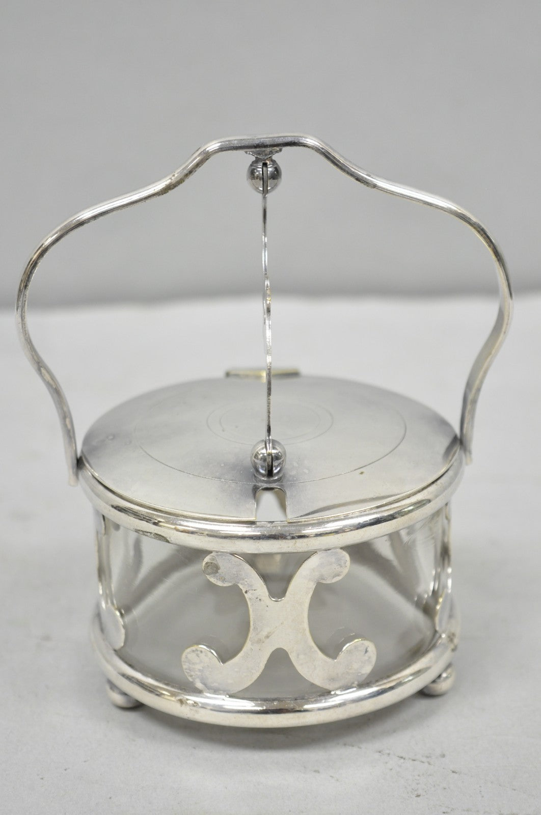 Vintage Art Deco Style Silver Plated Hinged Glass Grated Cheese Jar Sugar Bowl