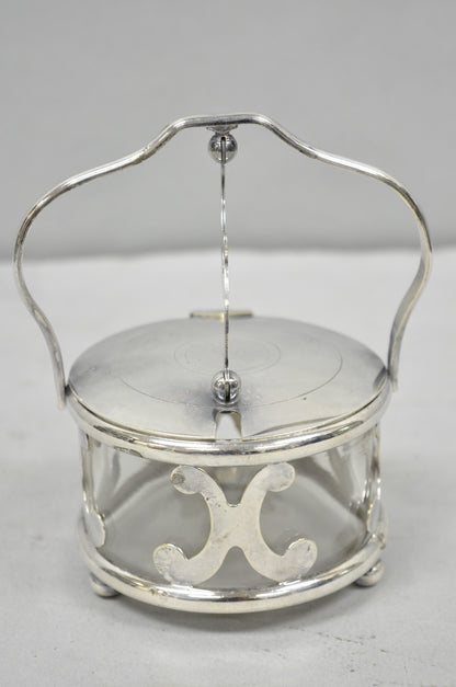 Vintage Art Deco Style Silver Plated Hinged Glass Grated Cheese Jar Sugar Bowl