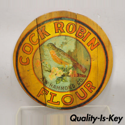 Vintage Cock Robin Flour AW Hammond Co Round Wood Advertisement Plaque