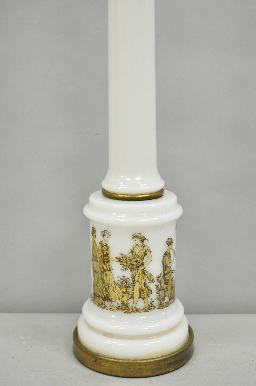 Vintage Italian Neoclassical Style White Milk Glass Empire Column Table Lamp