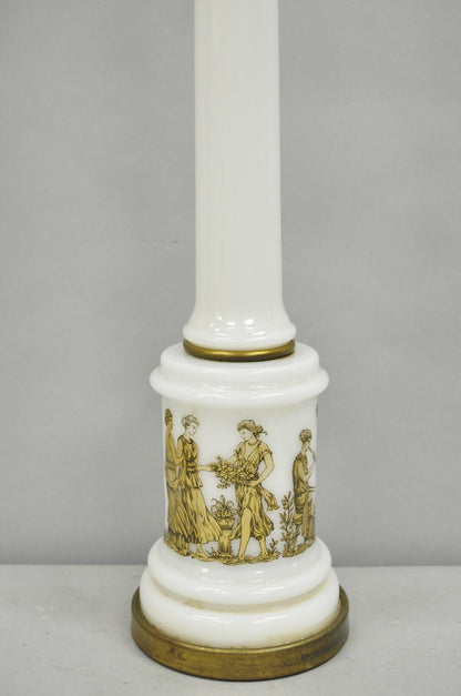 Vintage Italian Neoclassical Style White Milk Glass Empire Column Table Lamp