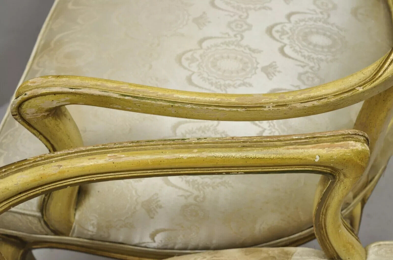 Vintage Italian Provincial French Louis XV Yellow Cane Dining Arm Chairs - Pair