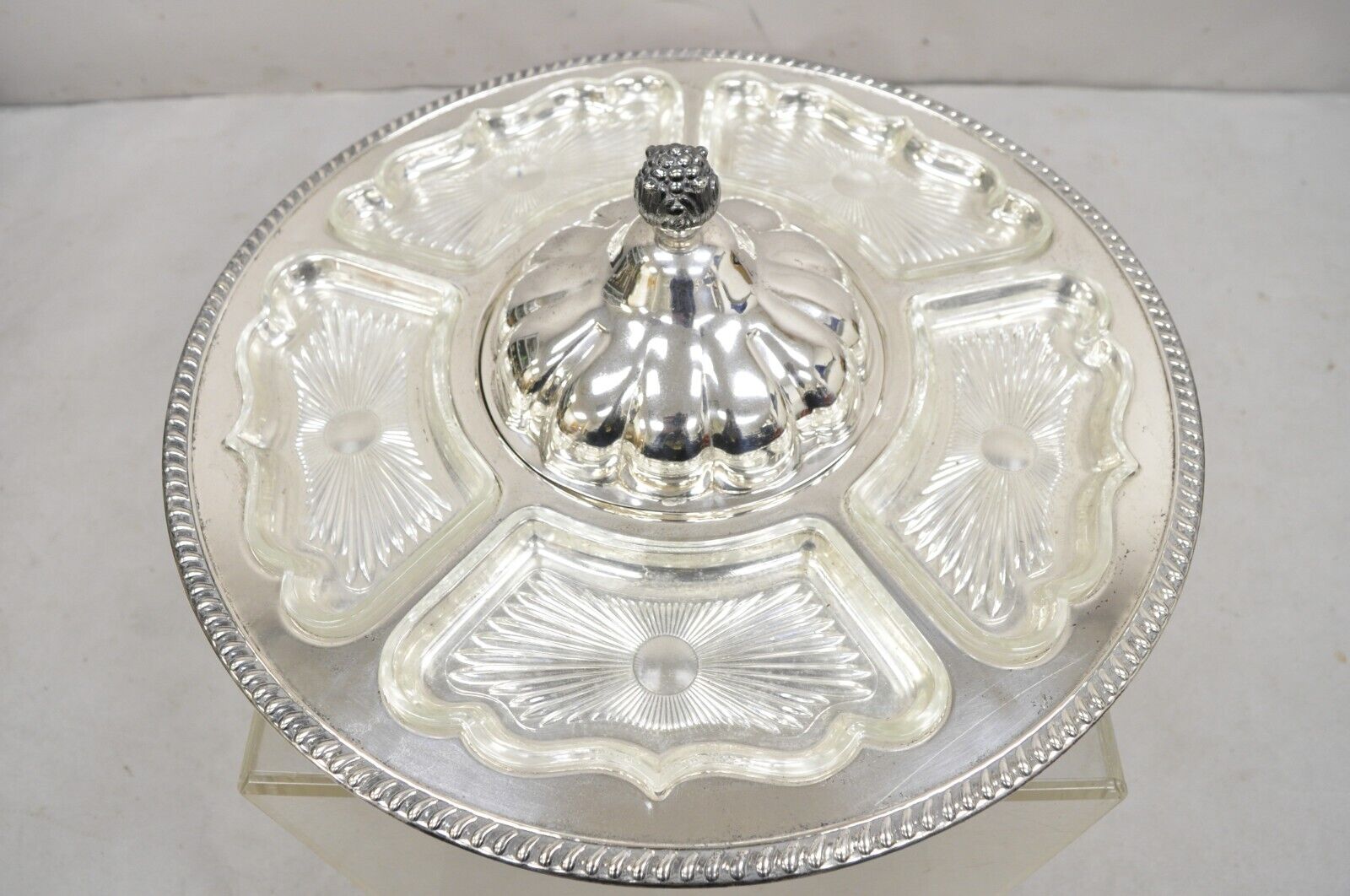 Vintage Victorian Silver Plated Lazy Susan Revolving Serving Platter Tray