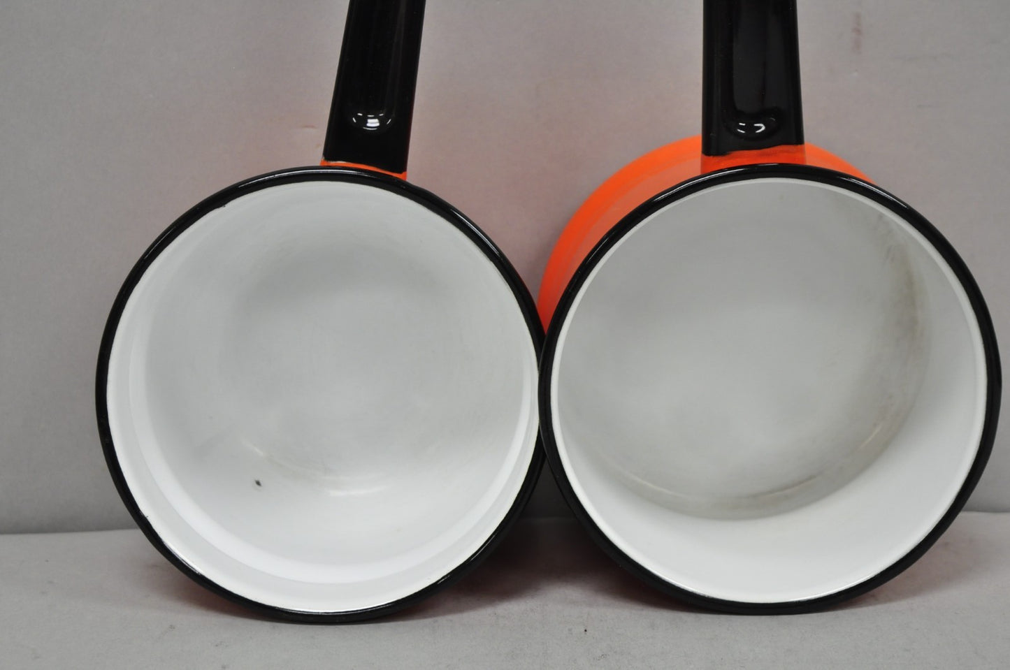 Vintage Enamel Orange & Black Metal Double Boiler Nesting Pot w/ Lid
