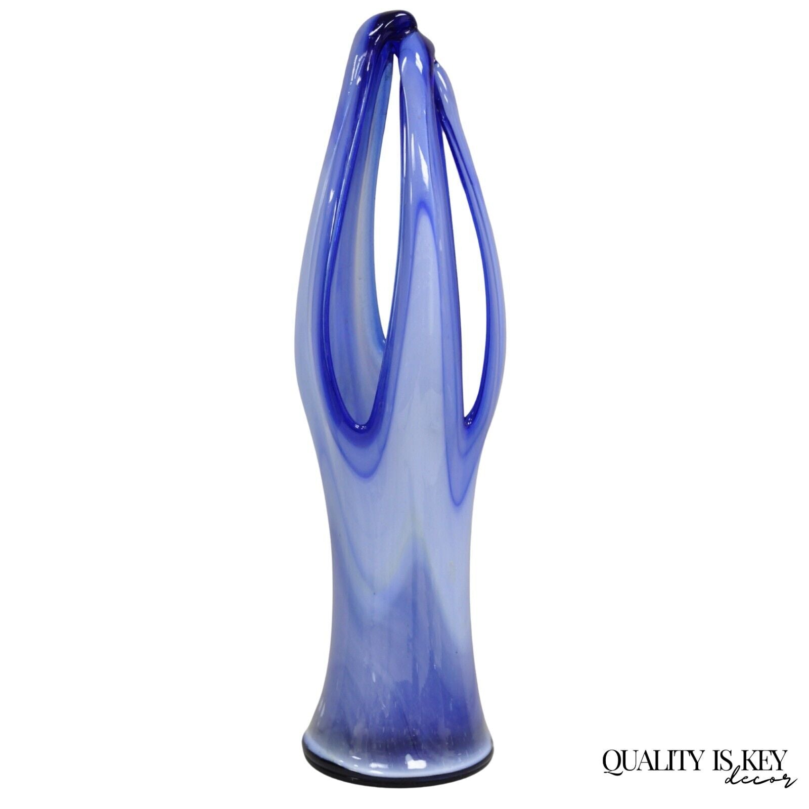 Vintage Murano Italy Mid Century Modern Blue Blown Glass 25" Centerpiece Vase