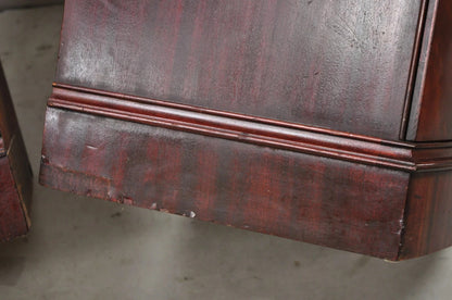 Vintage Chinese Chippendale Mahogany 2 Drawer Nightstands Bedside Tables - Pair