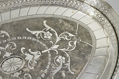 Vintage English Edwardian Style Oval Silver Plated Raised Gallery 21" Bar Tray
