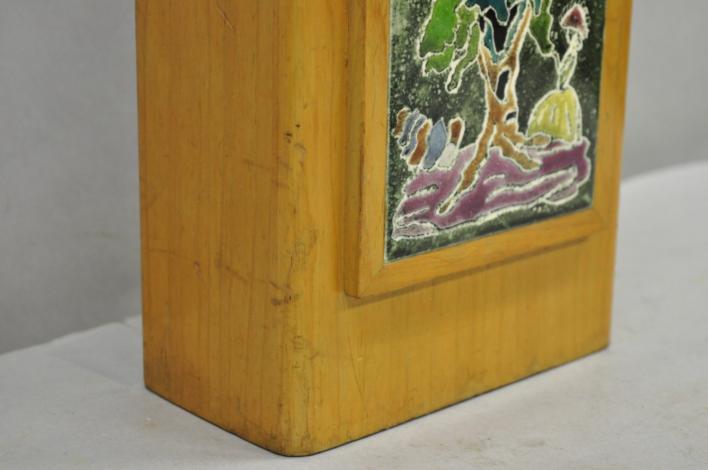 Vintage J. Warner Prins Tile Mid Century Modern Cerused Wood Small Table Lamp