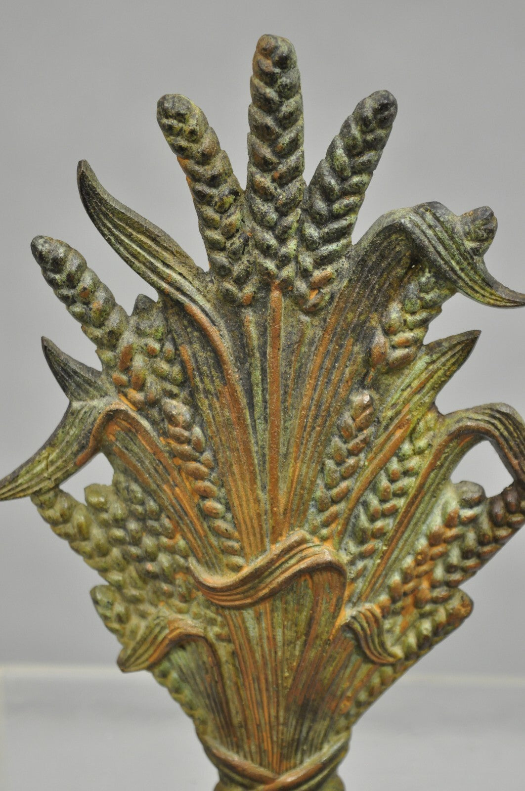 Vintage Art Nouveau Patinated Cast Metal Sheaf of Wheat Doorstop Bookends - Pair