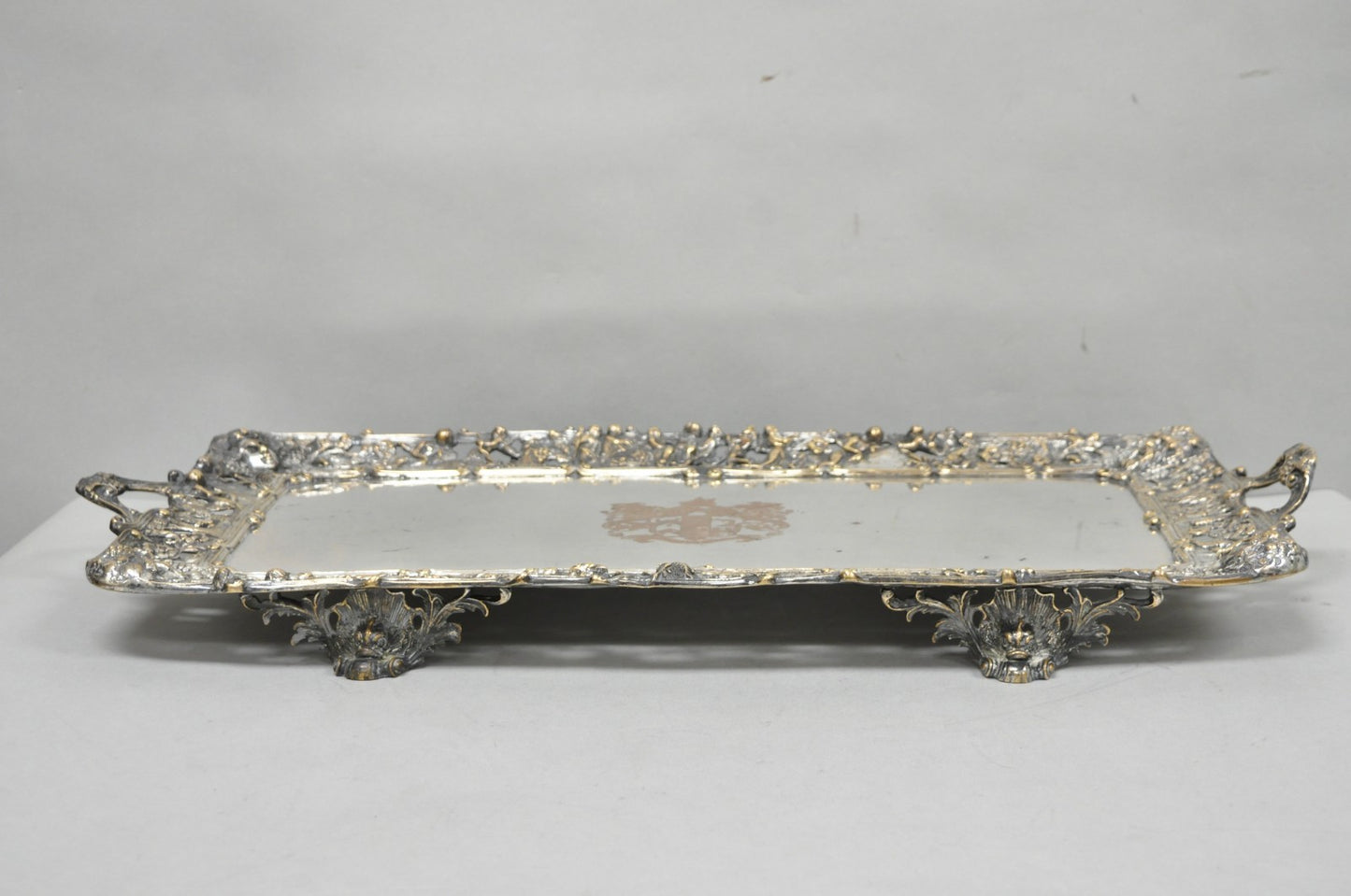 French Renaissance Bacchanal Scene Silver Plated Bacchus Figural Platter Tray
