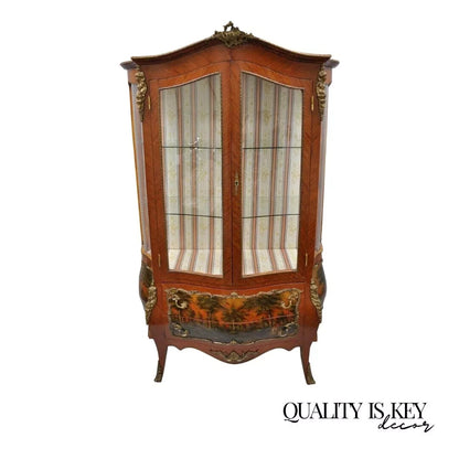French Louis XV Style Reproduction Bombe Curio China Cabinet Vitrine with Bronze