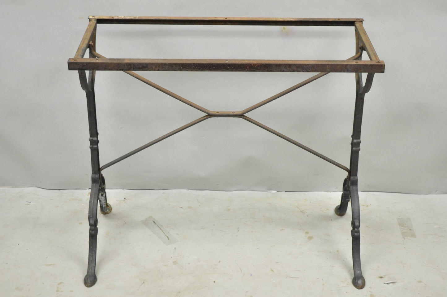 Antique French Victorian Cast Iron Pastry Table Base Marble Top Console Table