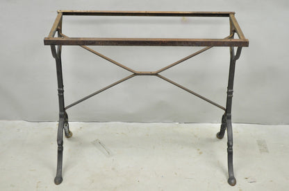 Antique French Victorian Cast Iron Pastry Table Base Marble Top Console Table