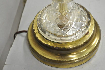 Vintage French Empire Style Crystal Glass Column Brass "Oil Lamp" Table Lamp