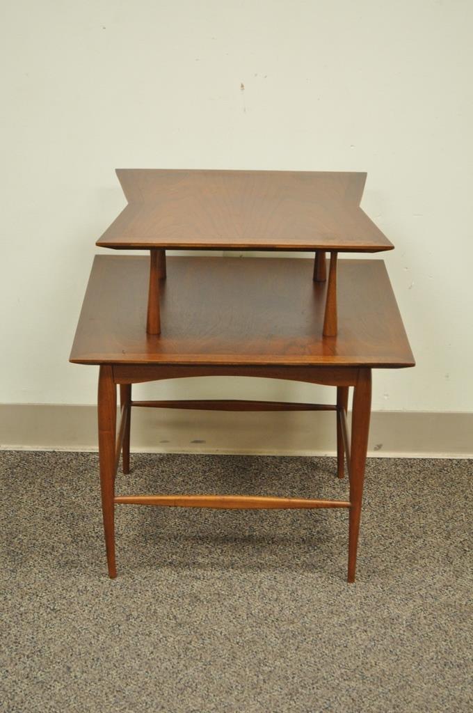 Vintage Mid Century Danish Modern Walnut Teak 2 Tier Sculpted Side Lamp Table