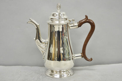 Vintage Victorian Silver Plated Coffee Pot Tea Kettle w/ Carved Wood Handle