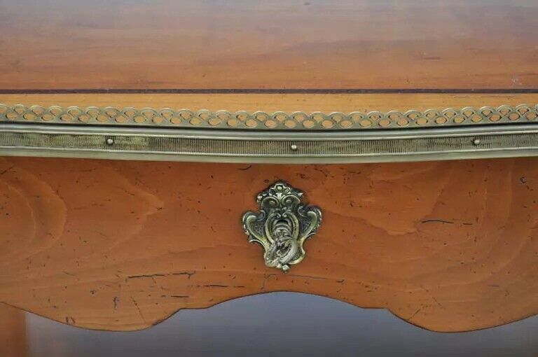 French Louis XV Style Cherry Wood One Drawer Lamp Side Table with Bronze Ormolu
