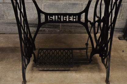 Antique Cast Iron Singer Treadle Sewing Machine Base Oval Marble Console Table