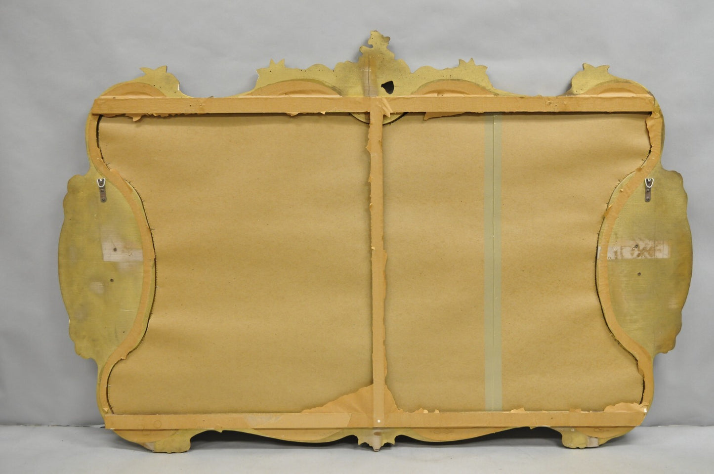 Vintage French Rococo Large Gold Wall Mirror with Bisque Figural Lovers Plaques