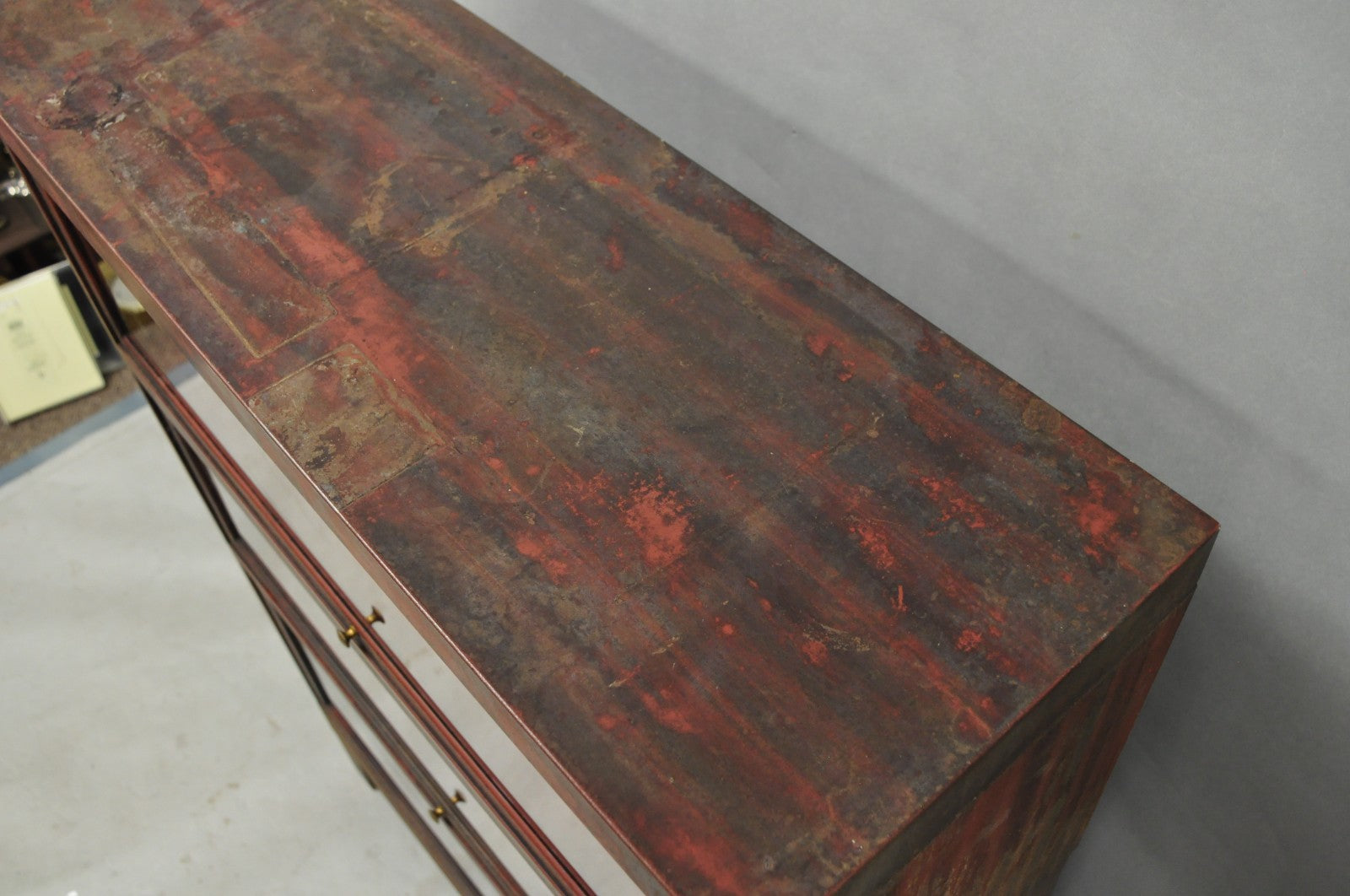 Vintage Industrial Steel Metal Faux Woodgrain Painted Stack Barrister Bookcase