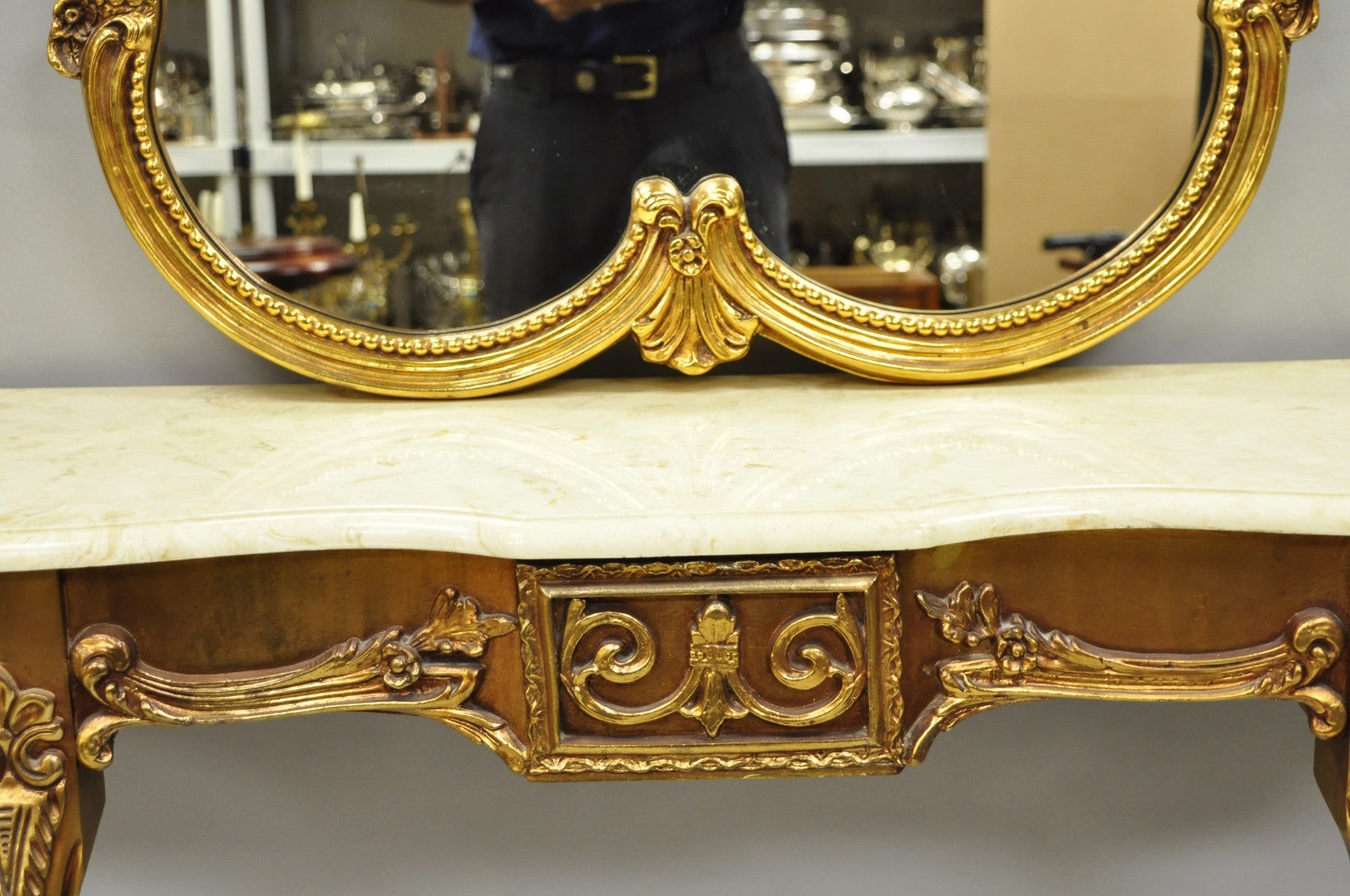 Vintage French Louis XV Victorian Style Gold Gilt Console Table & Mirror - 2 Pcs