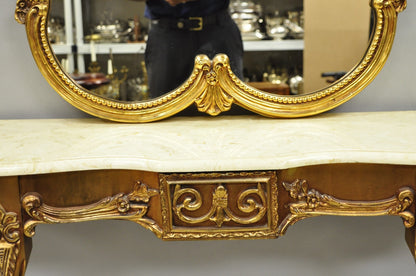 Vintage French Louis XV Victorian Style Gold Gilt Console Table & Mirror - 2 Pcs
