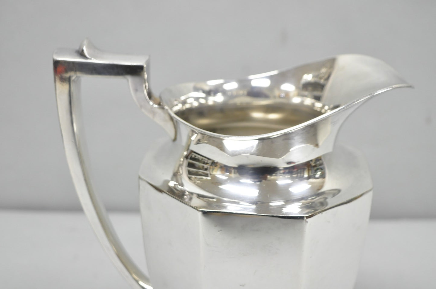 Vintage Art Deco Silver Plated Octagonal Faceted Water Pitcher by Homan Plate