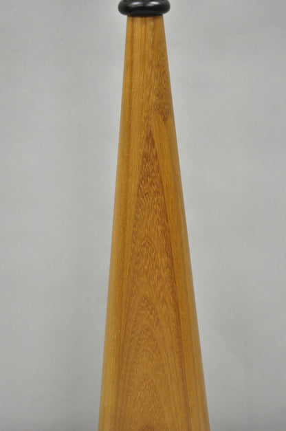 Vintage Mid Century Danish Modern Teak Wood Cone Pyramid Modernist Table Lamp