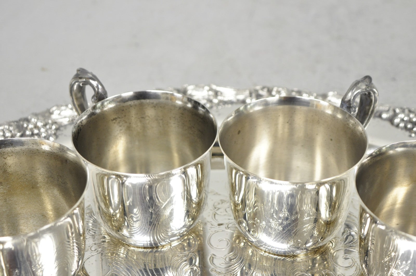 Vintage Sheridan Victorian Silver Plated Punch Bowl Set w/ 12 Cups and Tray