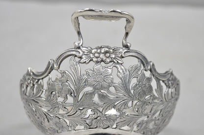 Vintage English Victorian Silver Plated Floral Pierced Small Nut Candy Dish