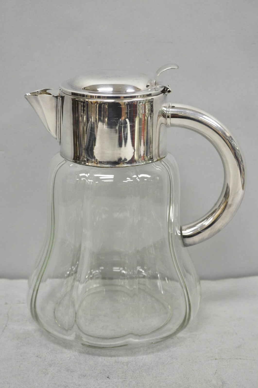 Antique Victorian German Silver Plated Crystal Glass Lemonade Water Pitcher