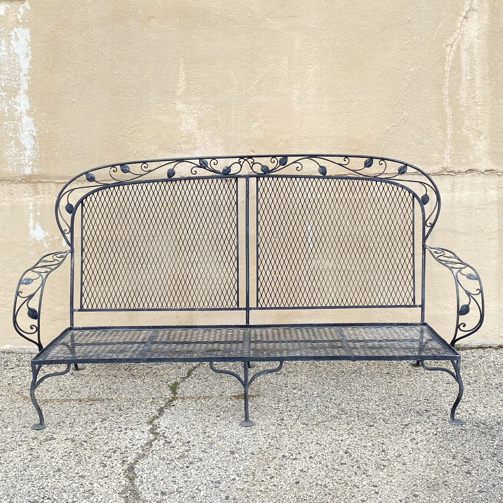 Vintage Salterini Art Nouveau Wrought Iron Garden Patio Sofa Chair Set - 4 Pcs