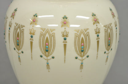 Lenox USA Vintage Porcelain and Brass Cream Jardinierie Decorated Table Lamp