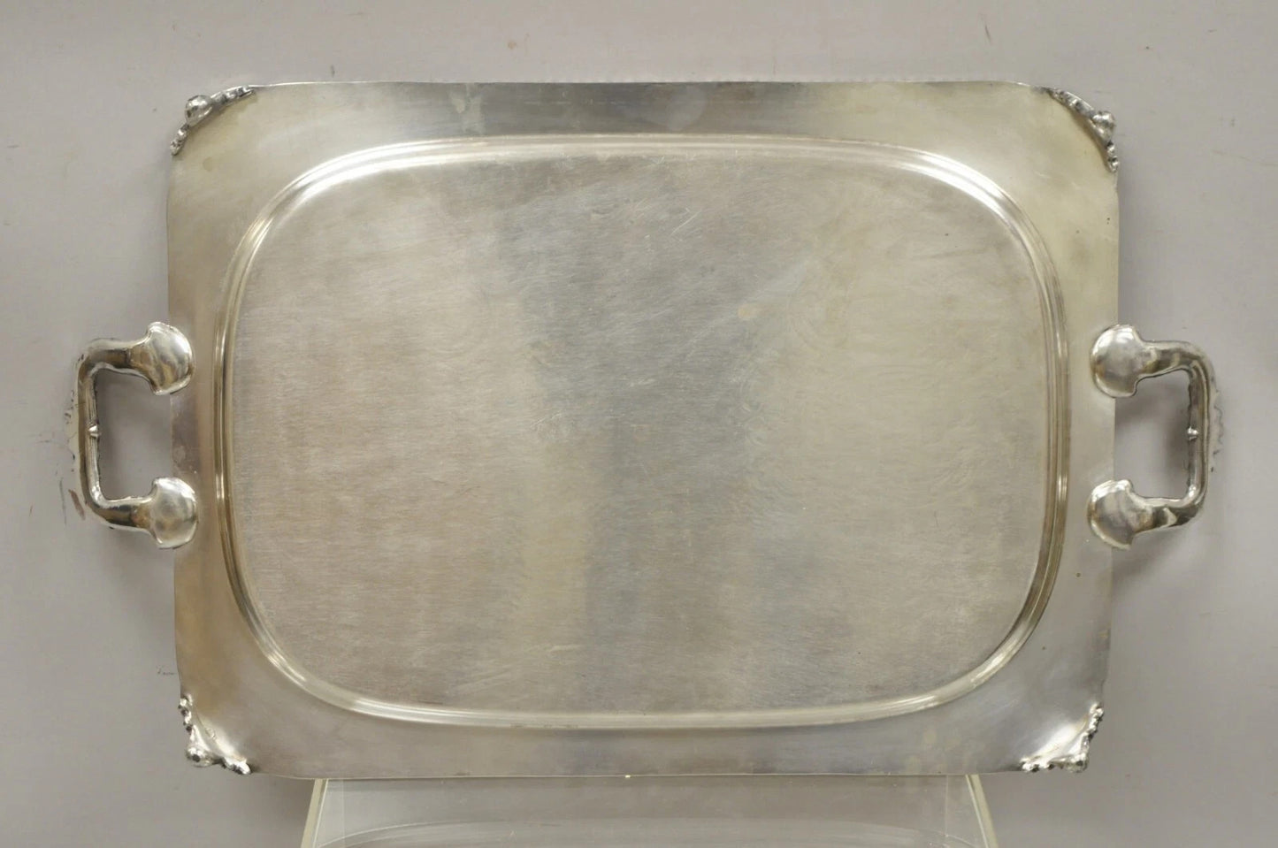 Vintage English Victorian Twin Handle Silver Plated Bar Serving Platter Tray