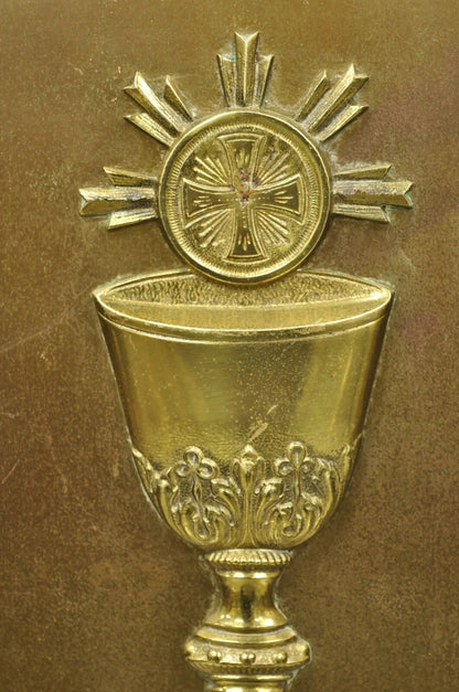 Antique Gothic Bronze Wall Hanging Altar Door Tabernacle with Chalice (B)