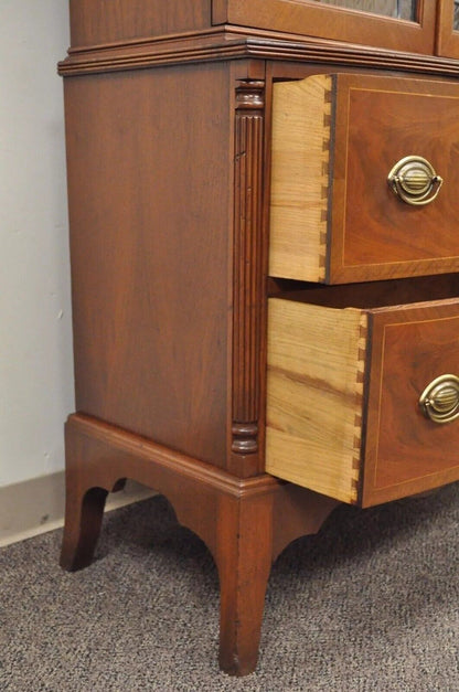 Antique Federal Style Mahogany China Display Cabinet with Stained Glass Doors