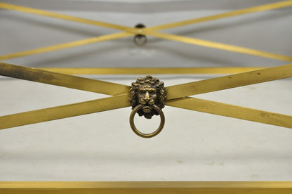 Large Regency Style Burnished Brass Rectangular Glass Top Coffee Table w/ Lions
