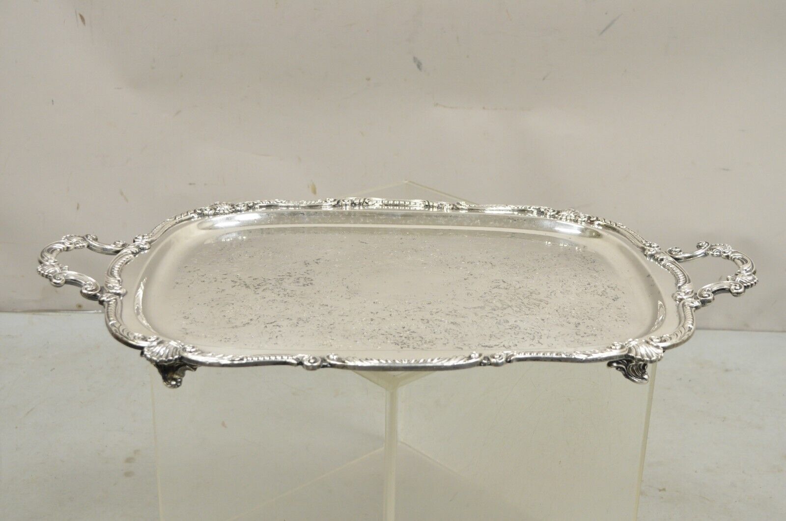 Vintage English Victorian BSC Silver Plater Twin Handle Serving Platter Tray