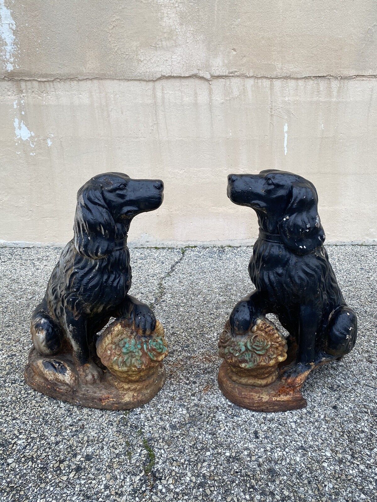 Cast Iron Victorian Seated Golden Retriever Dog Guardian Garden Entry Statues