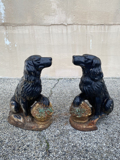 Cast Iron Victorian Seated Golden Retriever Dog Guardian Garden Entry Statues