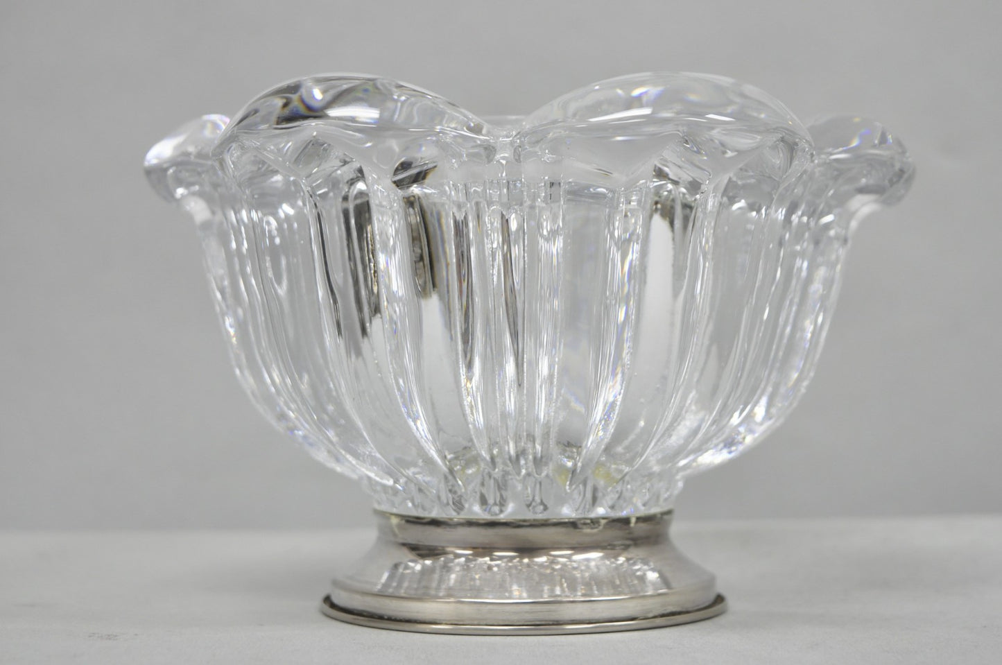 Vintage French Mid Century Modern Crystal Glass Flower Frog Flower Holder Vase