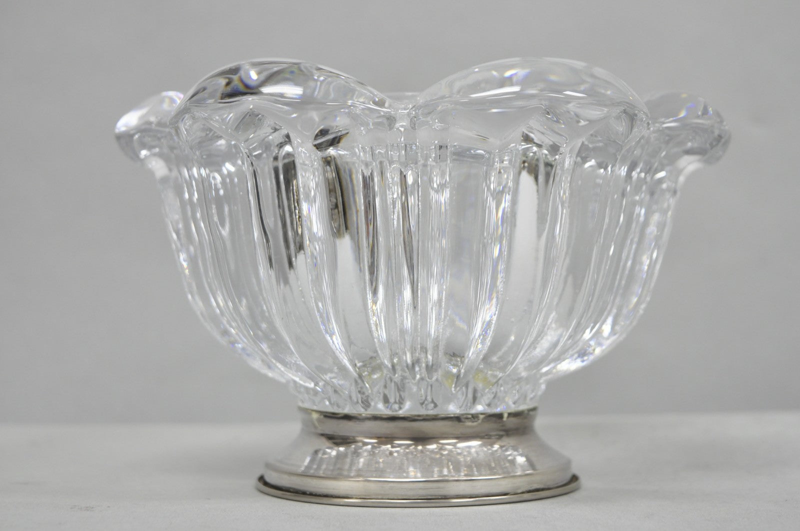 Vintage French Mid Century Modern Crystal Glass Flower Frog Flower Holder Vase