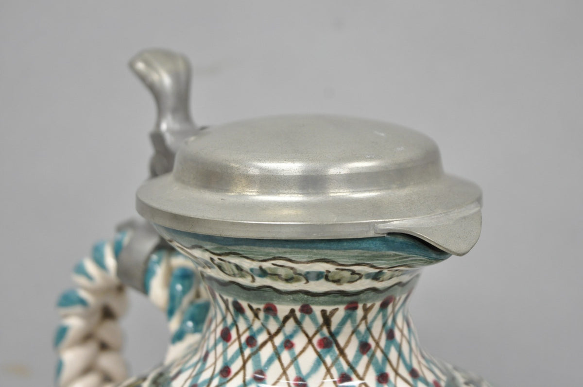 Vintage Keck Keramik Hand Painted Ceramic Pottery German Stein Wine Pitcher