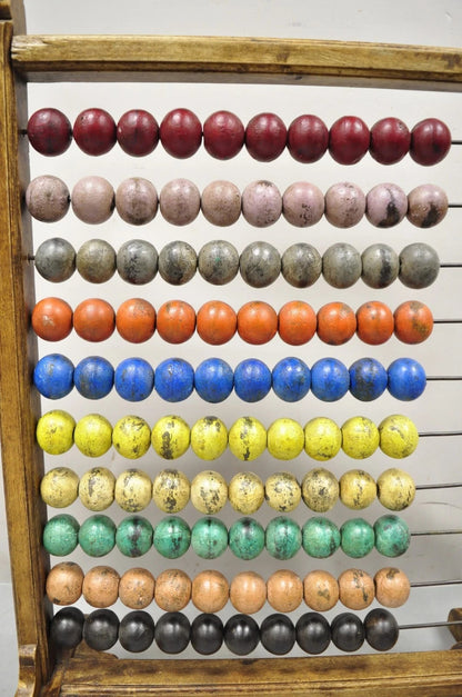 Large Vintage Mongolian Wooden Standing Math Abacus with Painted Wooden Balls