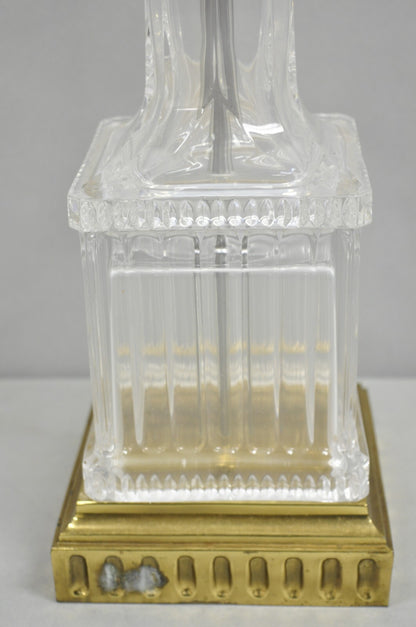Vintage Ethan Allen Empire Style Glass Column Brass Base Table Lamp
