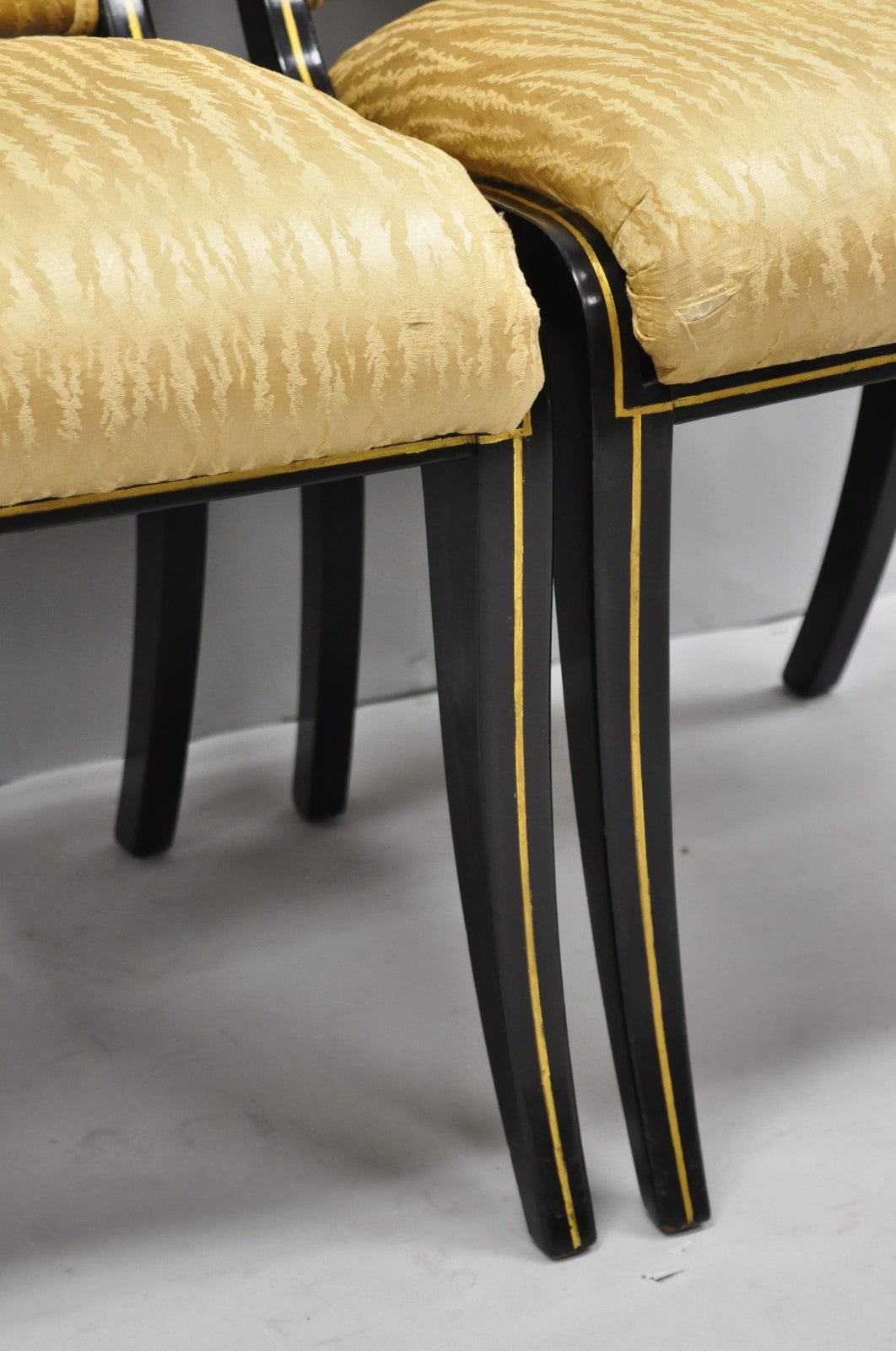 Vintage Regency Style Black Lacquer Klismos Saber Leg Dining Side Chairs - Pair