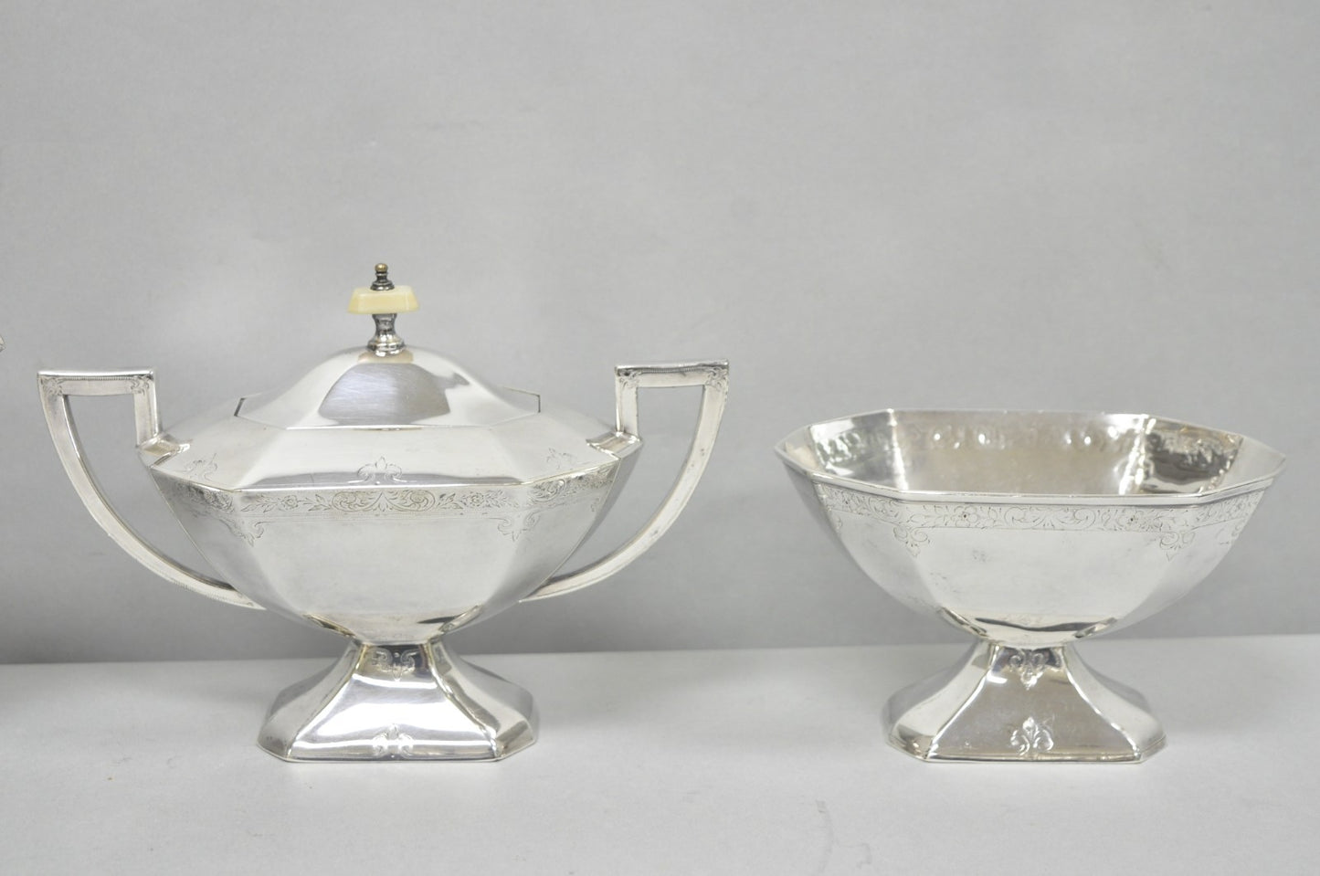 Antique English Art Deco Silver Plated Tea Service Set by BSCEP (5329) - 4 Pcs