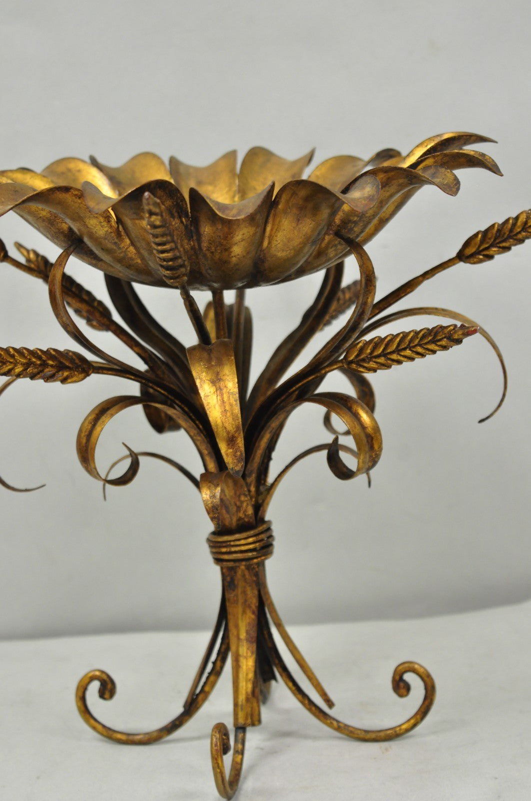 Vintage Italian Hollywood Regency Gold Gilt Tole Metal Iron Compote Centerpiece