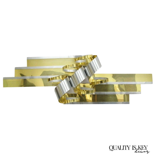 Vintage Curtis Jere 1989 Brass Chrome Ribbons Mid Century Modern Wall Sculpture