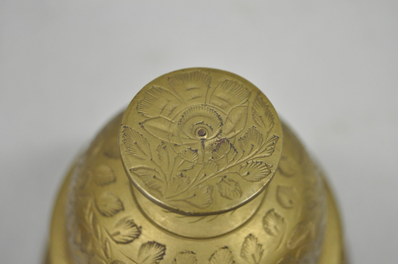Vintage Anglo Indian Solid Brass Elephant Claw Engraved Dinner Bell on Stand